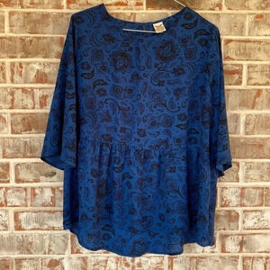 Faded Glory Baltic Sea Blue Paisley Blouse